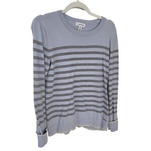 Calvin Klein Women Sweater Light Blue Grey Stripe Crew Neck Long Sleeve M